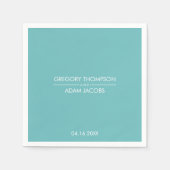 Moderne licht turquoise huwelijksnamen & datum bru servet (Voorkant)