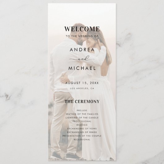 Moderne Licht Vervaagd Transparante Foto Bruiloft Programmakaart (Voorkant)