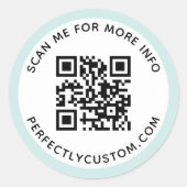 Moderne lichtaqua blauwe grens QR-code en tekst Ronde Sticker (Voorkant)