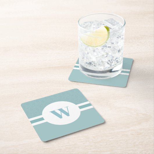 Moderne lichtblauw aangepast monogram initaal kartonnen onderzetters (Insitu)