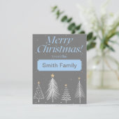 Moderne lichtblauw en donkergrijze kerst feestdagenkaart (Staand voorkant)