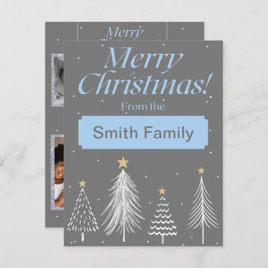 Moderne lichtblauw en donkergrijze kerst feestdagenkaart (Voorkant / Achterkant)