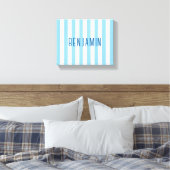 Moderne lichtblauw en witte gestreepte naam canvas afdruk (Insitu (Slaapkamer))