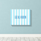 Moderne lichtblauw en witte gestreepte naam canvas afdruk (Insitu (Houten vloer))