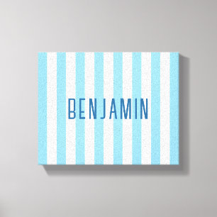 Moderne lichtblauw en witte gestreepte naam canvas afdruk