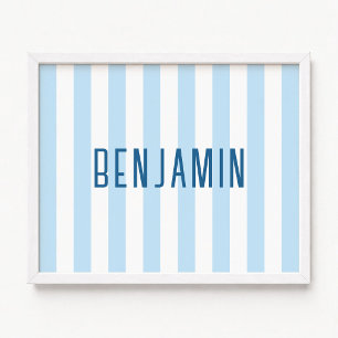 Moderne lichtblauw en witte gestreepte naam poster