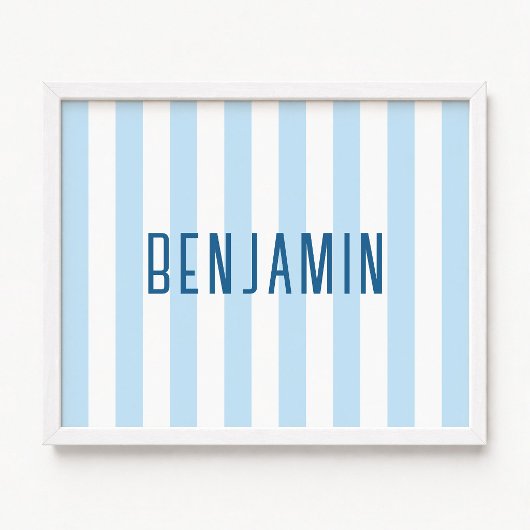 Moderne lichtblauw en witte gestreepte naam poster