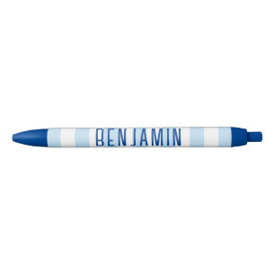 Moderne lichtblauw en witte streep naam zwarte inkt pen