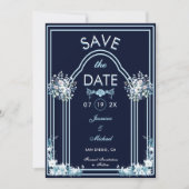 Moderne Lichtblauwe Boog Bloemen Marine Boho Huwel Save The Date (Voorkant)
