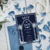 Moderne Lichtblauwe Boog Bloemen Marine Boho Huwel Save The Date