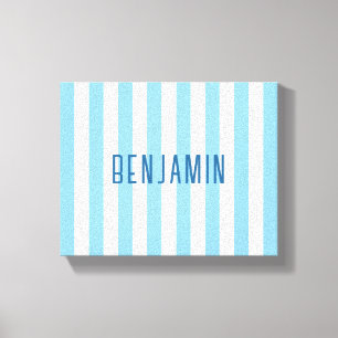Moderne lichtblauwe en witte gestreepte naam canvas afdruk