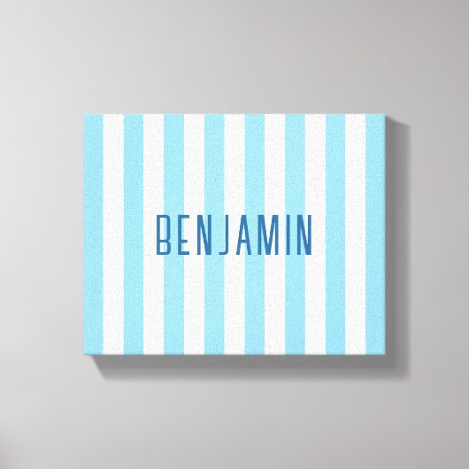 Moderne lichtblauwe en witte gestreepte naam canvas afdruk (Voorkant)