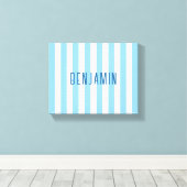 Moderne lichtblauwe en witte gestreepte naam canvas afdruk (Insitu (Houten vloer))