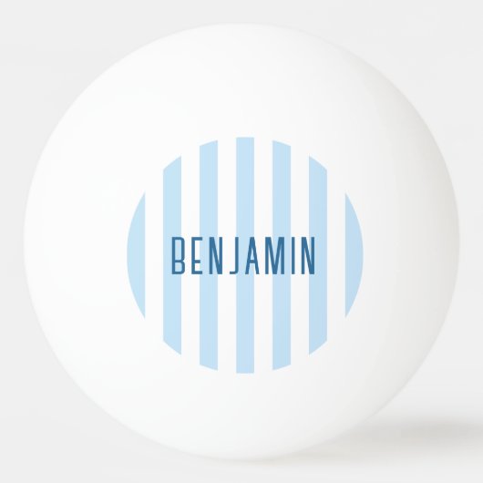 Moderne lichtblauwe en witte streep naam pingpongbal (Voorkant)