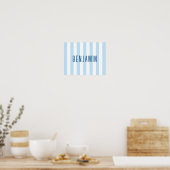 Moderne lichtblauwe en witte streep naam poster (Keuken)
