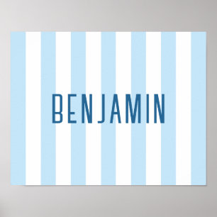 Moderne lichtblauwe en witte streep naam poster