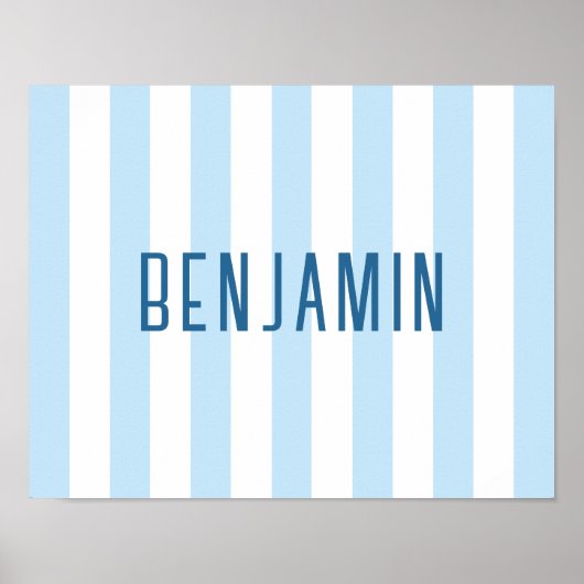 Moderne lichtblauwe en witte streep naam poster (Voorkant)