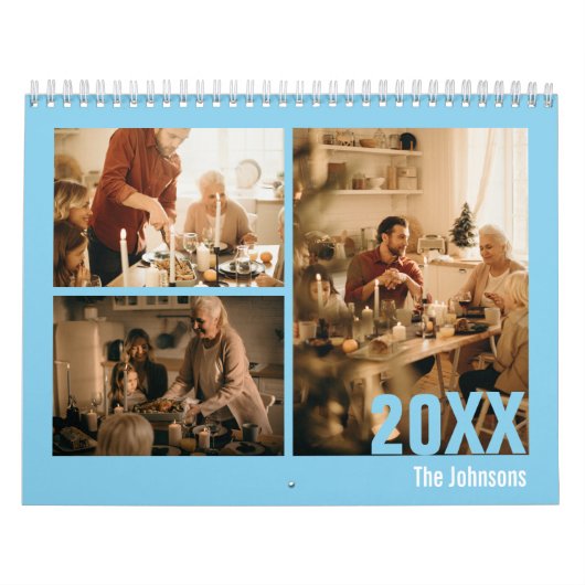 Moderne lichtblauwe familie fotokalender kalender (Hoes)