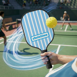 Moderne lichtblauwe gestreepte aangepaste naam pickleball paddle