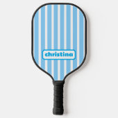 Moderne lichtblauwe gestreepte aangepaste naam pickleball paddle (Achterkant)