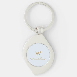 Moderne lichtblauwe gouden minimalistische monogra sleutelhanger