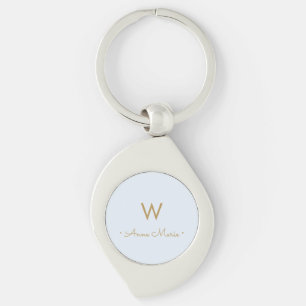 Moderne lichtblauwe gouden minimalistische monogra sleutelhanger