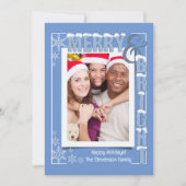 Moderne Lichtblauwe Merry & Heldere Retro Typograf Feestdagenkaart (Voorkant)