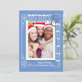 Moderne Lichtblauwe Merry & Heldere Retro Typograf Feestdagenkaart (Staand voorkant)