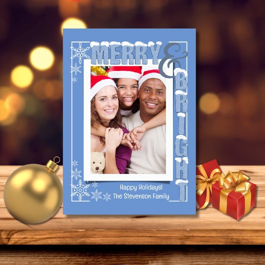 Moderne Lichtblauwe Merry & Heldere Retro Typograf Feestdagenkaart