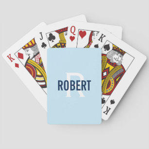 Moderne lichtblauwe monogram naam pokerkaarten