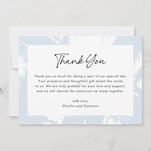 Moderne lichtblauwe rommelige penseelstreken foto  bedankkaart (Voorkant)