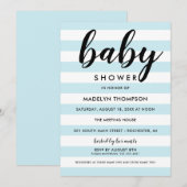 Moderne lichtblauwe strepes, baby Boy Shower Kaart (Voorkant / Achterkant)