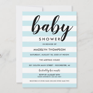 Moderne lichtblauwe strepes, baby Boy Shower Kaart