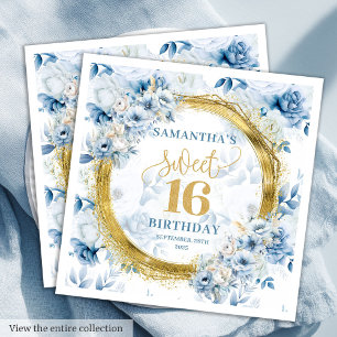 Moderne Lichtblauwe Sweet 16 Gouden Glitter Servet