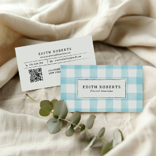 Moderne Lichtblauwe Waterverf Buffalo Plaid QR COD Visitekaartje