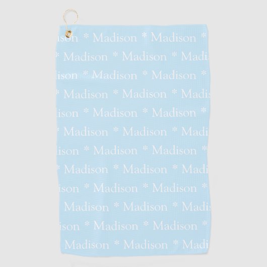 Moderne lichtblauwe witte aangepaste tekstpatroon golfhanddoek (Voorkant)