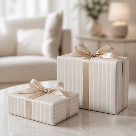 Moderne lichte beige gestreepte inpakpapierrol cadeaupapier