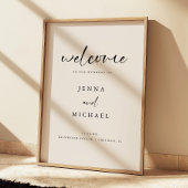 Moderne lichte beige script bruiloft welkom poster