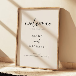 Moderne lichte beige script bruiloft welkom poster