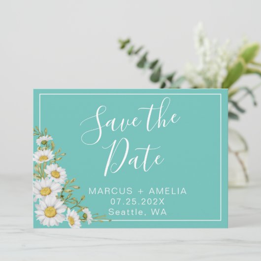 Moderne lichte Blauwgroen en witte dagen Save The Date (Staand voorkant)