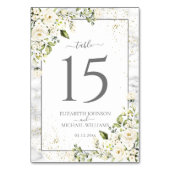 Moderne lichte grijs witte bloem goud marmeren bru kaart (Achterkant)