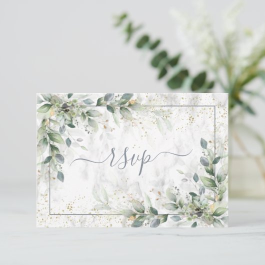 Moderne lichte grijze Floral Gold Marble RSVP (Staand voorkant)