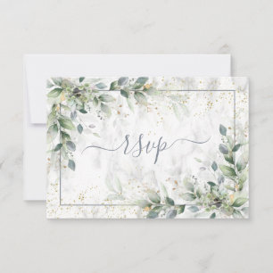 Moderne lichte grijze Floral Gold Marble RSVP Kaartje