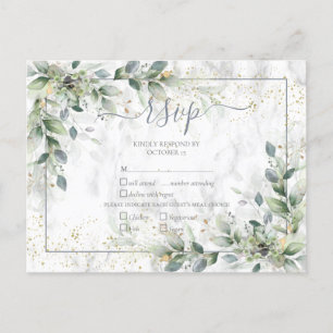 Moderne lichte grijze Floral Gold Marble RSVP Uitnodiging Briefkaart