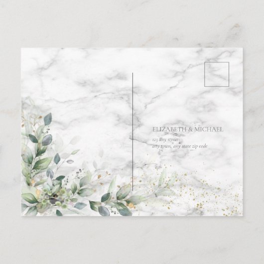 Moderne lichte grijze Floral Gold Marble RSVP Uitnodiging Briefkaart (Achterkant)