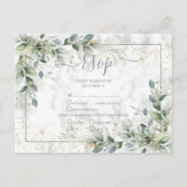 Moderne lichte grijze Floral Gold Marble RSVP Uitnodiging Briefkaart
