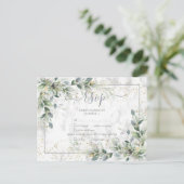 Moderne lichte grijze Floral Gold Marble RSVP Uitnodiging Briefkaart (Staand voorkant)