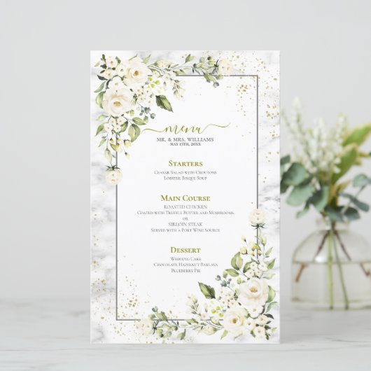 Moderne lichte grijze witte Floral Gold Marble Wed (Staand voorkant)
