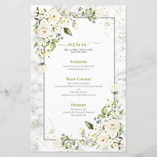 Moderne lichte grijze witte Floral Gold Marble Wed (Voorkant)