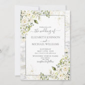 Moderne lichte grijze witte Floral Gold Marble Wed Kaart (Voorkant)